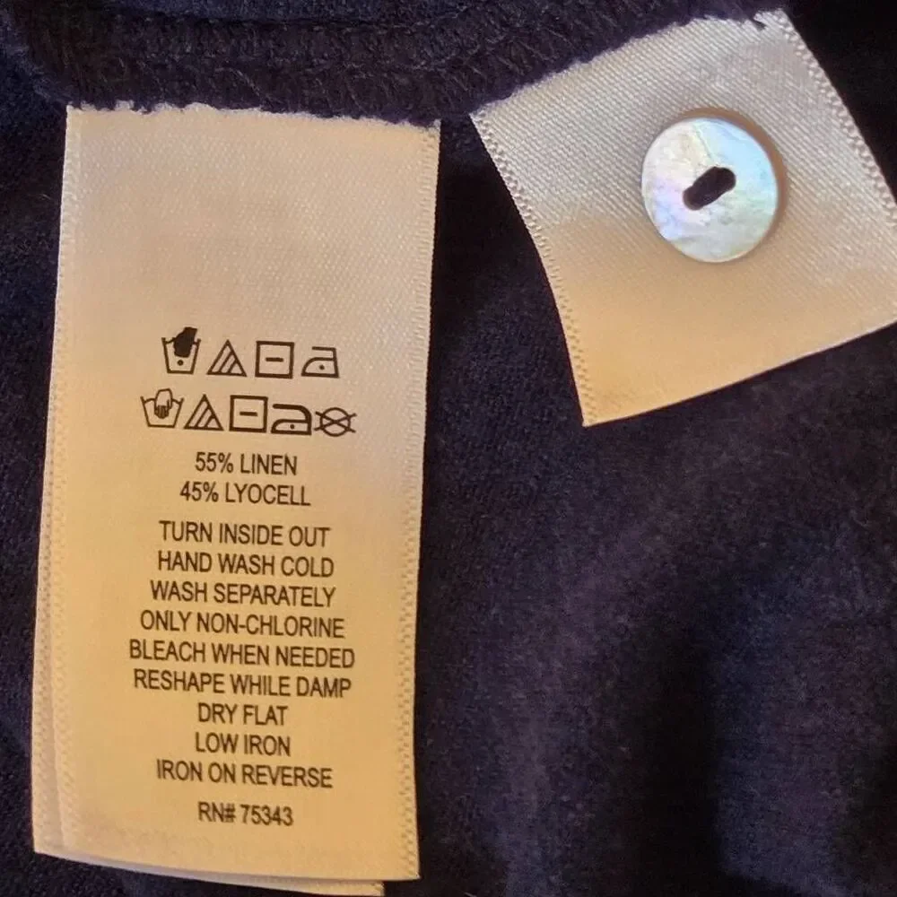 Tahari Womens Linen Blend Button Front 3/4 Sleeve Blouse Top Navy Blue Size 2X - Picture 10 of 11